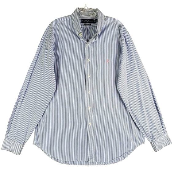Polo Ralph Lauren Shirt Oxford Button Down Mens Size 16.5 Large LS Blue Striped - Picture 2 of 9